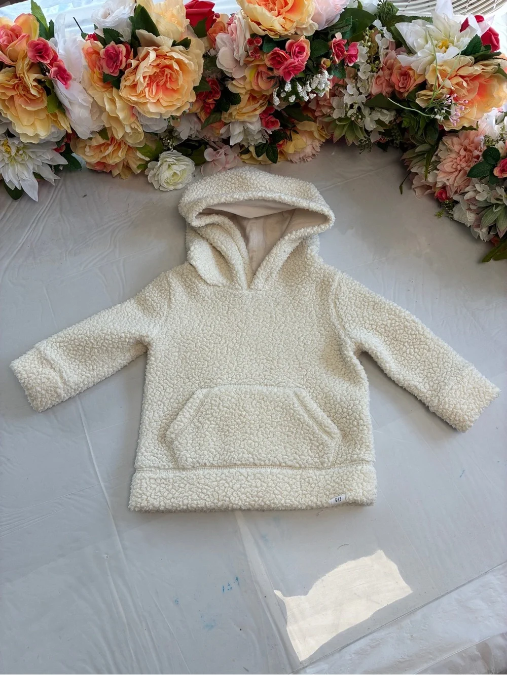 babyGap Sherpa Fleece Pullover Hoodie Ivory 18-24M Kangaroo Pocket Toddler